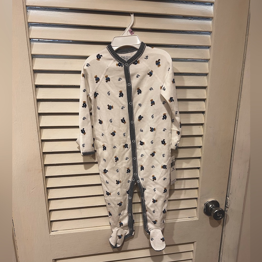 NWT Polo Bear Cotton Footed Coverall 9 mos